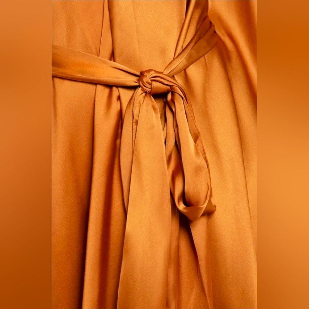 Anthropologie Satin Kaftan Tie Front Maxi Dress OS Adjustabe In Bronze NWT$200 - Picture 7 of 12